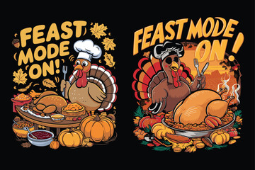 Thanksgiving Feast Turkeys with Food autumn