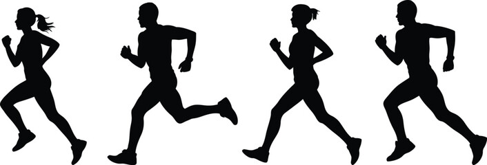 Dynamic Running Silhouettes: Diverse Athletes for Sport, Fitness, and Active Lifestyle Concepts

