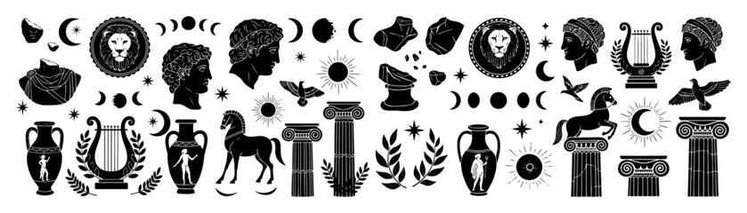 ancient greek mythology and art icon set vector