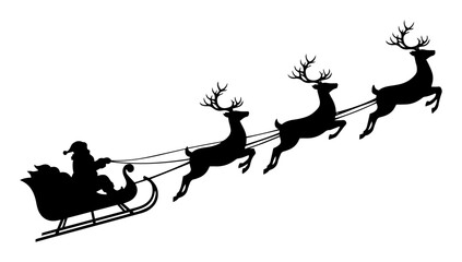santa claus sleigh with reindeer silhouette vector © Camel
