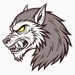 Fierce werewolf head with yellow eyes animal creature