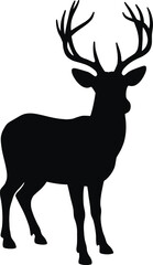 Fototapeta premium Vector art of silhouette of a standing deer with antlers isolated on white background