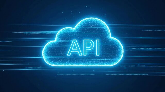 A glowing cloud with api symbolizes cloud computing, application programming interfaces, and digital connectivity