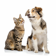Obraz premium cat and dog together isolated on white background
