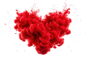 Vibrant red ink cloud forming a heart shape isolated on transparent background