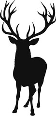 Vector art of silhouette of a stag with large antlers, isolated on white background