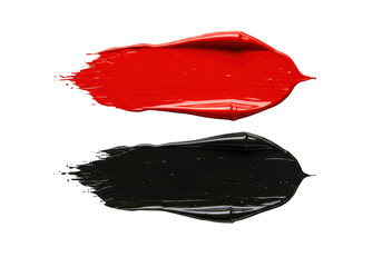 Bold red and black paint swatches with textured brush strokes isolated on transparent background