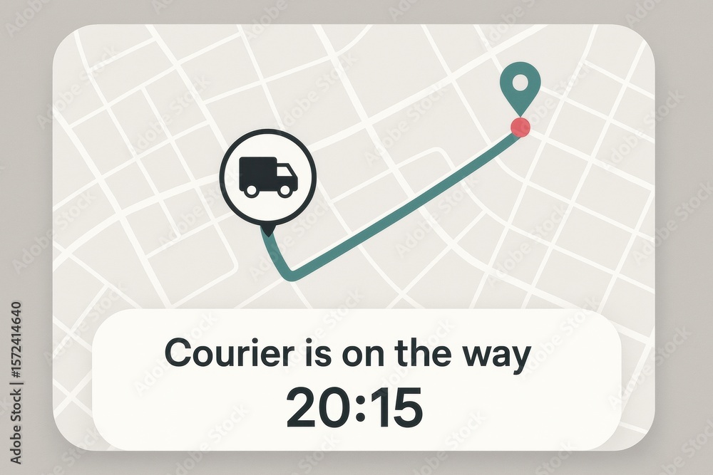 Poster courier en route to delivery location at 2015 with navigational map display showing progress