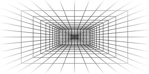 Empty futuristic digital box room white background with black grid space line color surface. Network cyber technology. banner, cover, terrain, sci-fi, wireframe, and related to background.