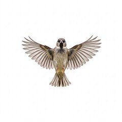 Obraz premium A small bird with brown plumage has spread its wings in flight.