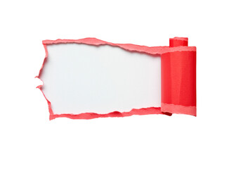 Bright red paper torn open revealing white space isolated on transparent background