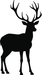 Fototapeta premium Vector art of silhouette of a majestic stag with large antlers isolated on white background