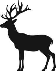 Vector art of silhouette of a stag with antlers in profile isolated on white background