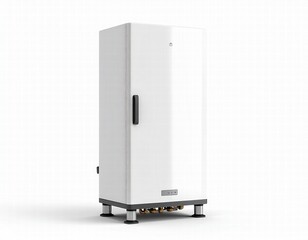 3D render of boiler, positioned right, isolated white background
