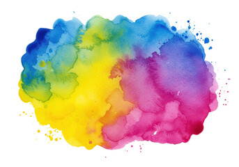 Vibrant watercolor paint splash with a rainbow of colors isolated on transparent background