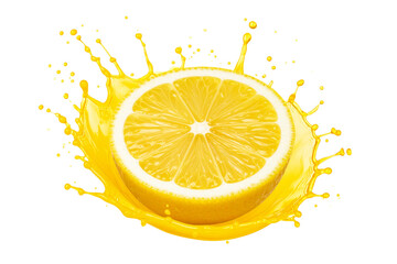 Lemon Slice Emerging from Paint Splash, Fruit and Art Fusion Concept, Isolated on Transparent Background