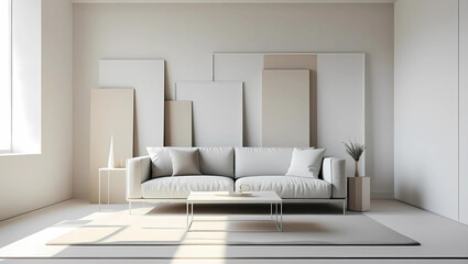 Tranquil Minimalist Home Decor, High-Resolution Modern Home Setup, Neutral Tones in Minimalist Decor, Background of beautifull room, living room, generative ai