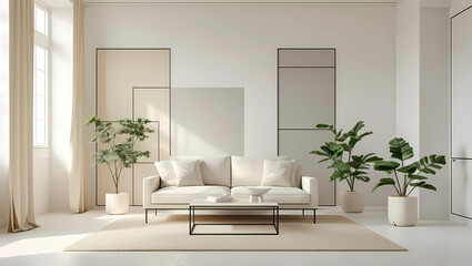 Tranquil Minimalist Home Decor, High-Resolution Modern Home Setup, Neutral Tones in Minimalist Decor, Background of beautifull room, generative ai
