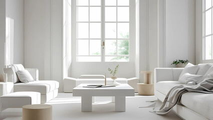 Tranquil Minimalist Home Decor, High-Resolution Modern Home Setup, Neutral Tones in Minimalist Decor, Background of beautifull room, generative ai