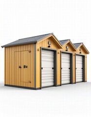 a 3D render of barracks, positioned left, isolated white background 