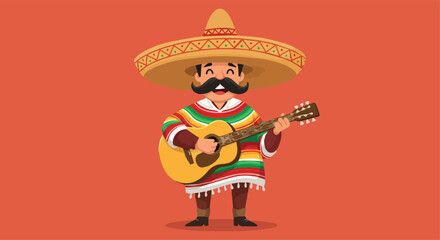Cheerful Mexican Man Playing Guitar