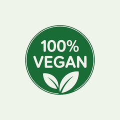 Simple Clean Vegan Logo Design 100% Vegan Certified Label