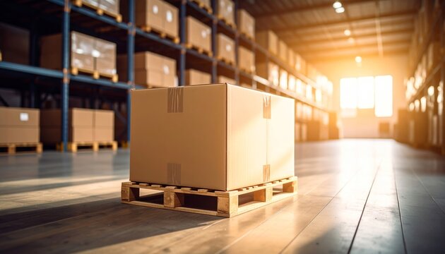 Warehouse Cardboard Box on Pallet Logistics and Storage