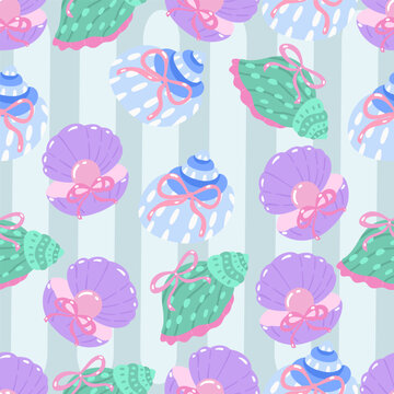 seashell pattern, shell seamless pattern, beach pattern, ocean shell print