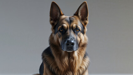 Photorealistic German Shepherd Portrait Featuring Classic Saddle Markings, Soft Lighting, and a Smooth Gradient Background