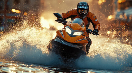 Dynamic Motion of Jet Ski Rider in Bright Harbor Light
