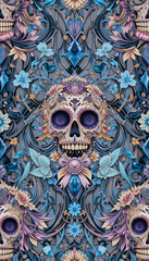 Fototapeta premium seamless luxury crystal colored Día de Muertos pattern with clear lines.