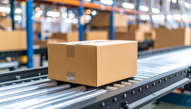 Warehouse Logistics Cardboard Box on Conveyor Belt