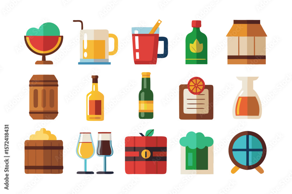 Poster comprehensive collection of colorful and distinct bar and beverage themed graphic elements perfect f