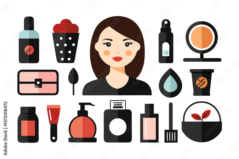 Poster comprehensive collection of essential cosmetic and wellness graphical elements for user interface de