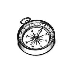 Compass, Hand drawn, Pencil drawing illustration, black, transparent background, PNG, no ai