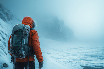 Flickering Frost Envelops the Explorer in Arctic Silence