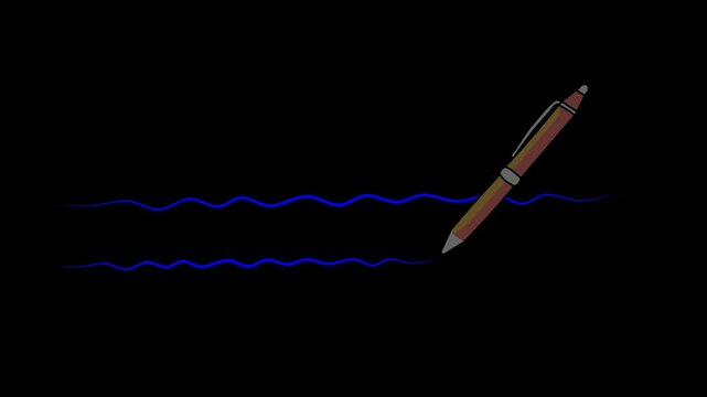 pen writing animation for titles that uses ink and pen to draw wavy horizontal lines.