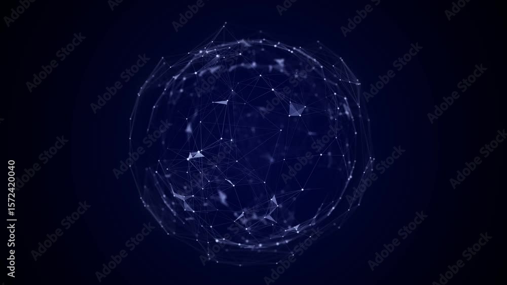 Poster futuristic flow of sphere in cyberspace. treatment of data inside sphere. dynamic particle structure