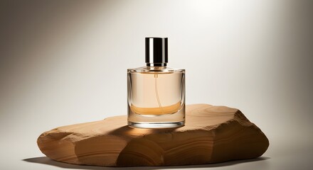 Naklejka premium Elegant Perfume Bottle on Stone A Luxurious Fragrance Display