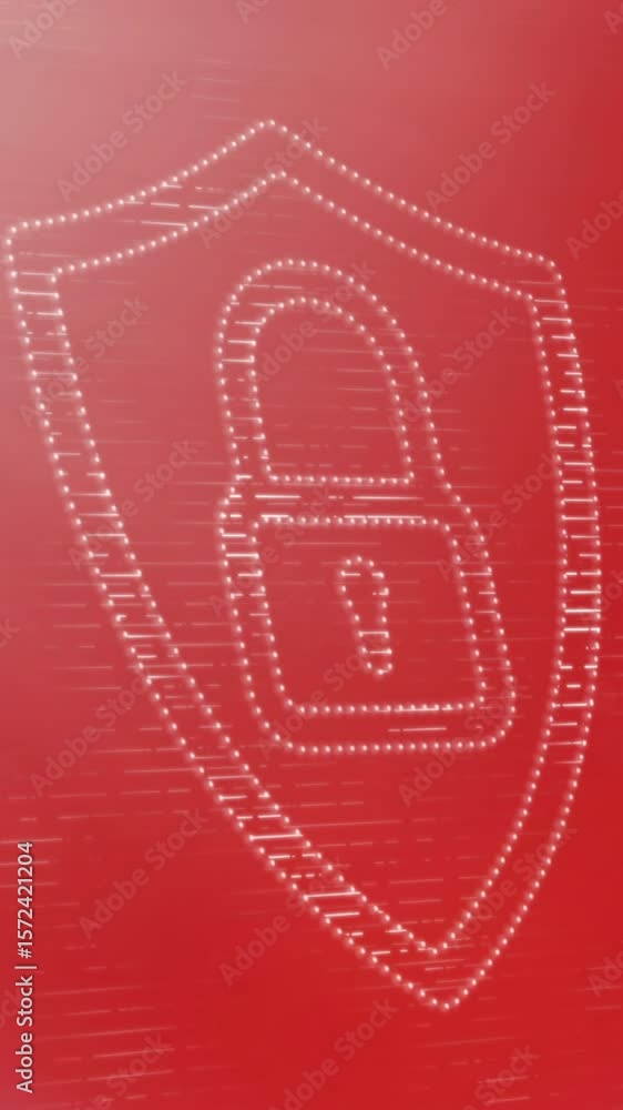 Poster animation of padlock and shield with lines moving against red background