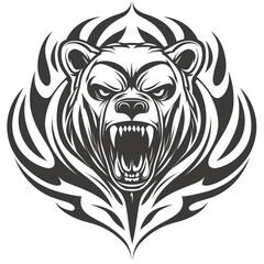 Fototapeta premium Black and white tribal vector illustration of a powerful dog head, perfect for an animal tattoo design or wild mascot logo