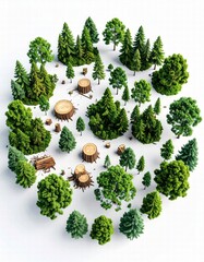 a 3D render of deforestation, centered, isolated white background
