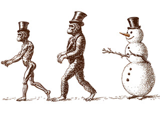 A fun Christmas snowman with a broom and red hat on a white background, perfect for a cute winter holiday illustration