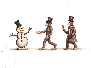 Happy snowman with a broom celebrating Christmas and winter holidays, a cute cartoon illustration perfect for festive fun and seasonal decoration