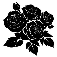 Vintage black and white rose floral pattern with leaves, ideal for seamless decorative design or elegant wallpaper illustration