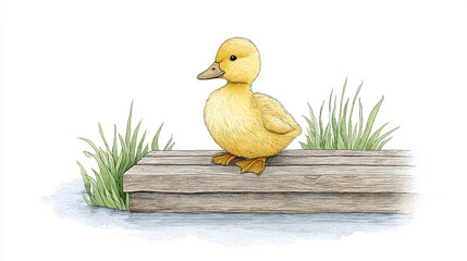 Adorable Yellow Duckling on a Wooden Dock