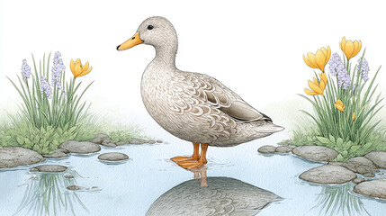 Waterfowl in a Springtime Creek