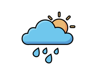 Stylized illustration of a rainy cloud with a sun peeking through isolated on white background