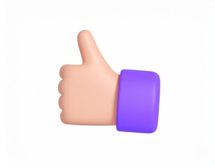 like thumb 3d rendering isolated on white background cartoon plastic style icon