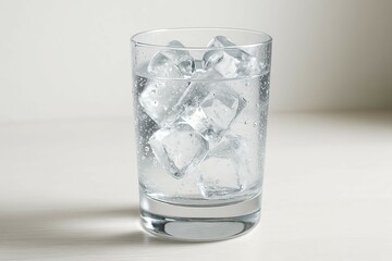 氷入りグラスウォーターのクローズアップ｜Close-up of Glass Water with Ice